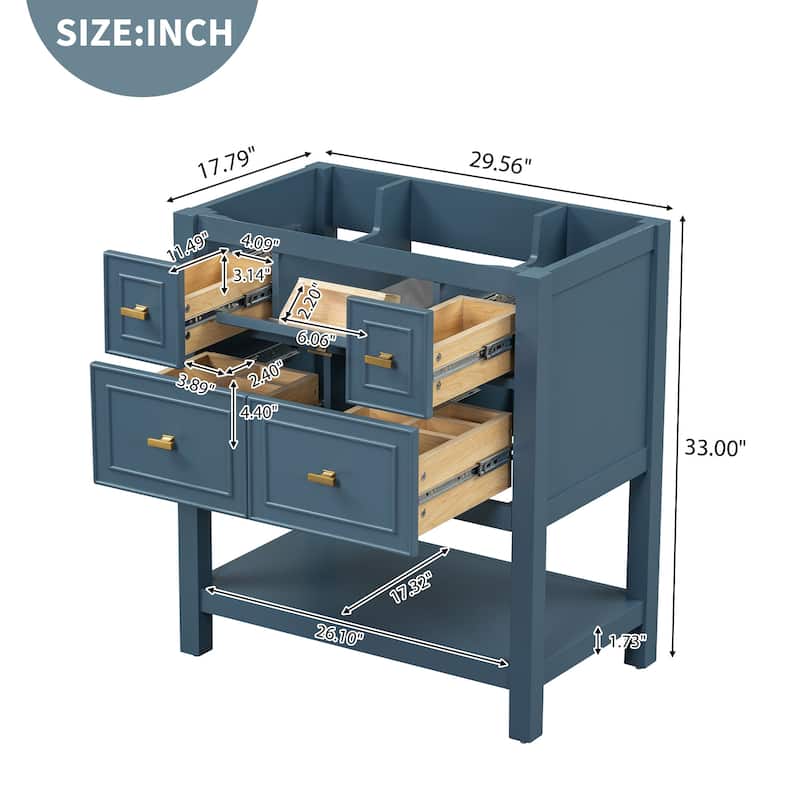 30'' Bathroom Vanity without Sink, Free Standing Single Vanity with 5 Drawers, Solid Wood Frame Bathroom Storage Cabinet