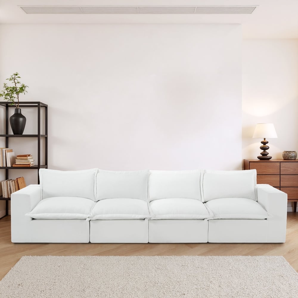 147.9" W Pillow-Top Chenille Upholstered Sofa Comfy Cloud 4 Seater Sofa