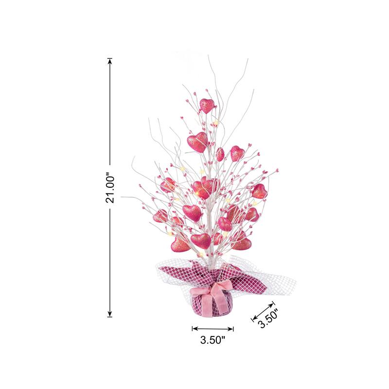 Glitzhome LED Lighted Valentine's Pink Berry Heart Table Tree