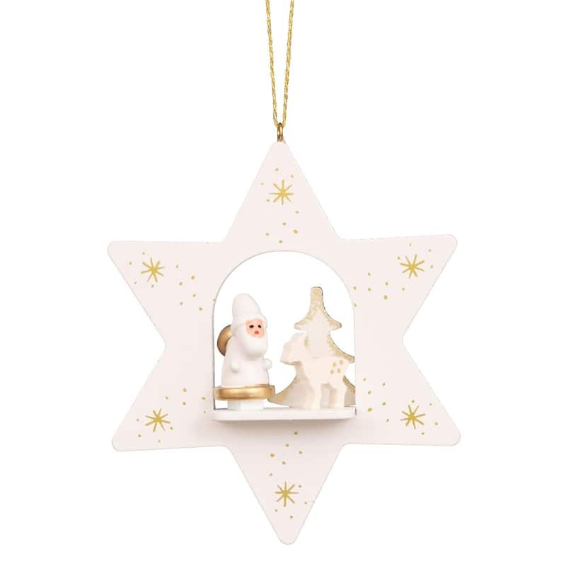 4" Gold White Star With Santa Collectible Christian Ulbricht Ornament