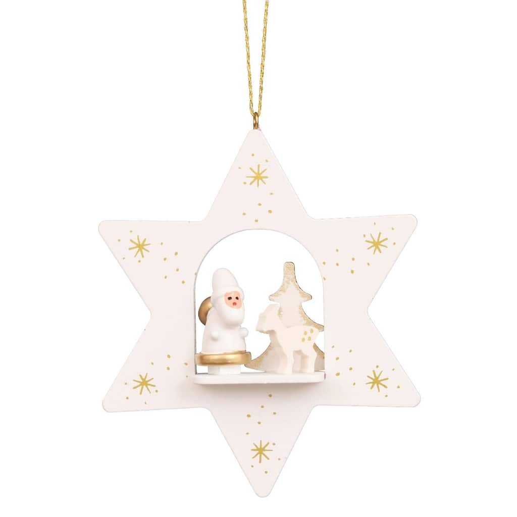 4" Gold White Star With Santa Collectible Christian Ulbricht Ornament