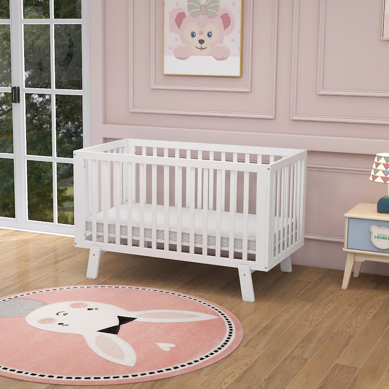 Gymax Wooden Baby Crib 3-Height Adjustable Wood Mini Crib Non-Toxic