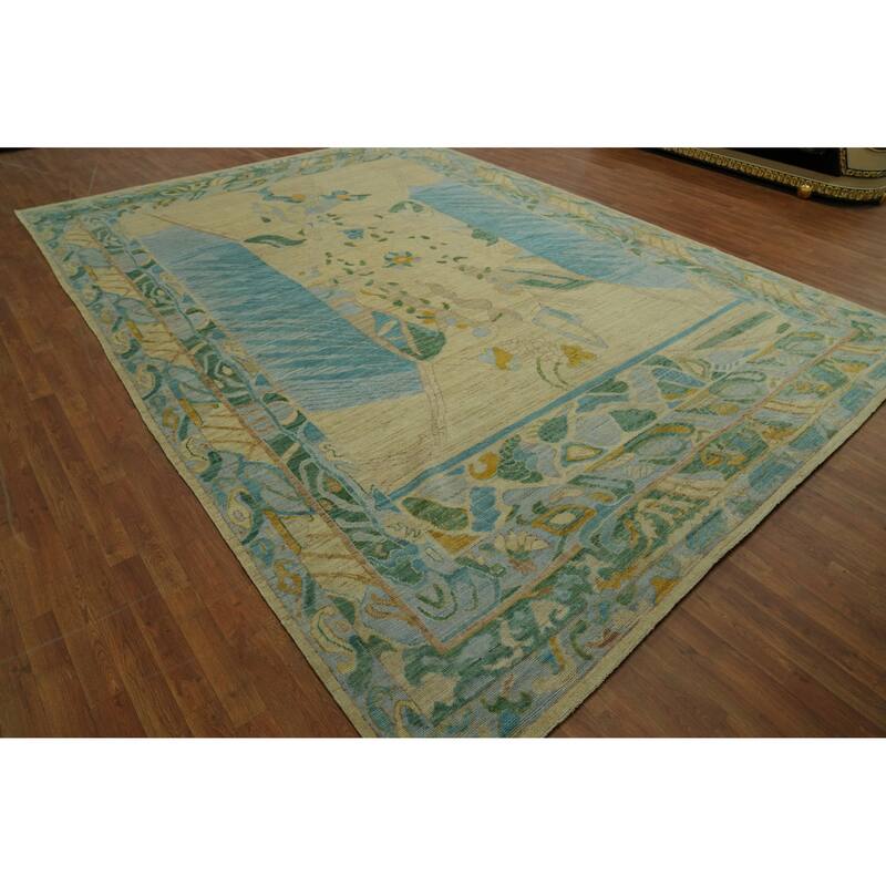 Vegetable Dye Wool Oushak Turkish Large Rug, Geometric Carpet - 14' 1'' X 10' 3''