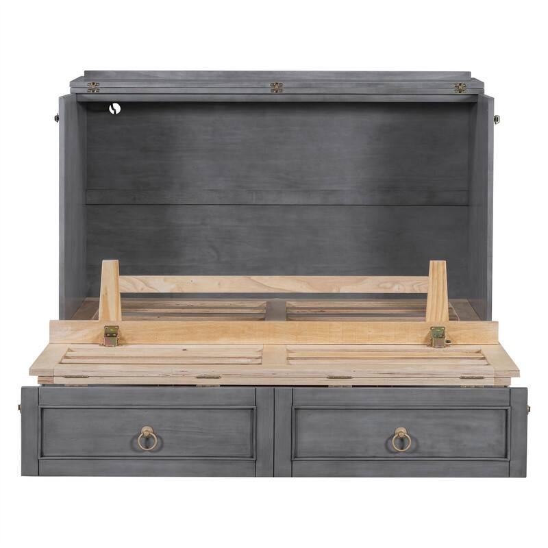 Murphy Bed Cube Cabinet with a Large Drawer, Full/Queen Size Murphy Chest Bed, Folding Murphy Bed Cabinet for Bedroom