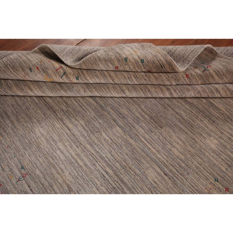 Striped Tribal Gabbeh Square Area Rug Handmade Wool Carpet - 8'0" X 7'11"