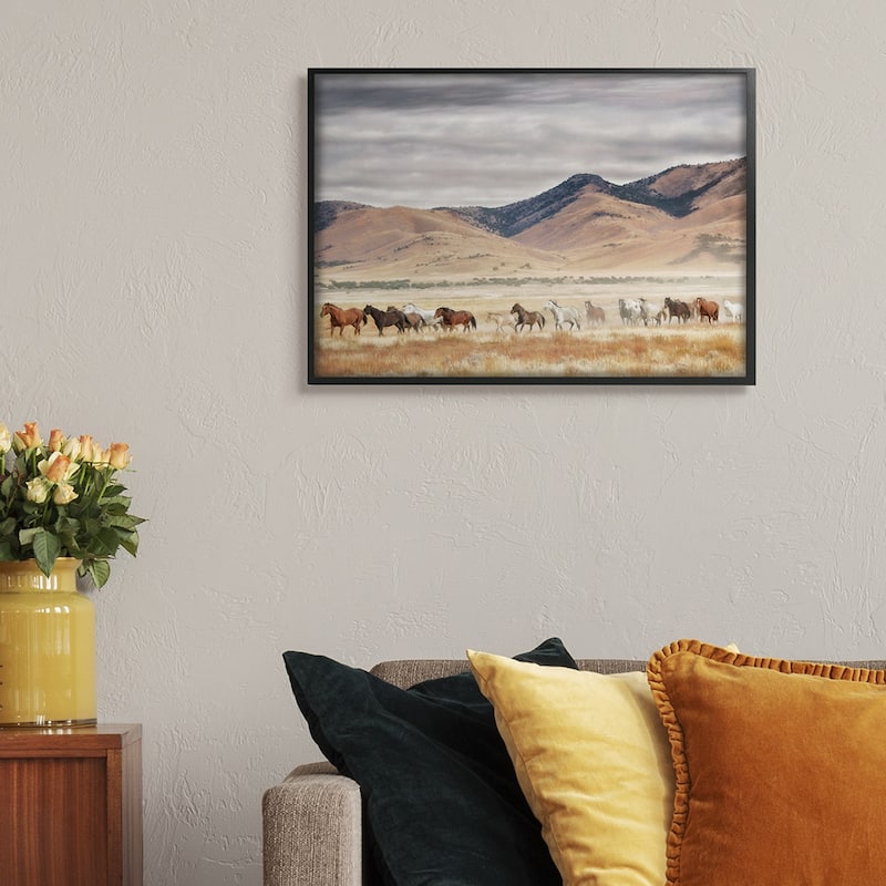 Stupell Wild Horses Roaming Across Western Landscape Framed Giclee Texturized Art by PH Burchett