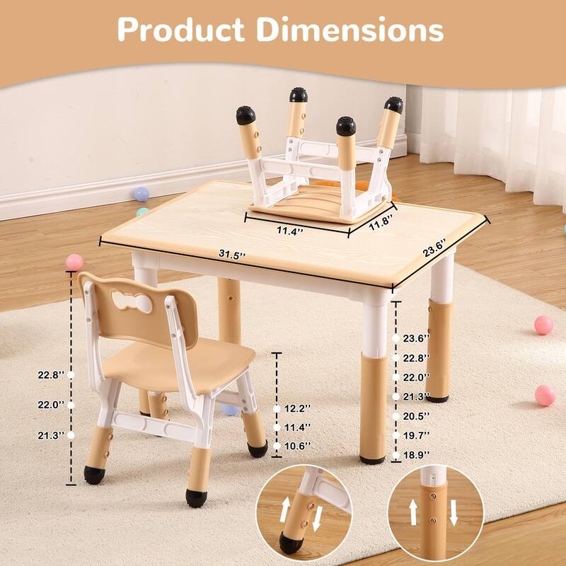 Kids Table and 4 Chair Set - Height Adjustable