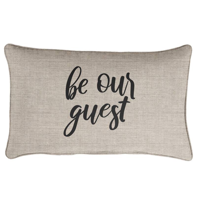 Sunbrella Canvas "Be Our Guest" Embroidered Indoor/Outdoor 13x20 Corded Lumbar Pillow (Single) - 13 in L x 20 in W