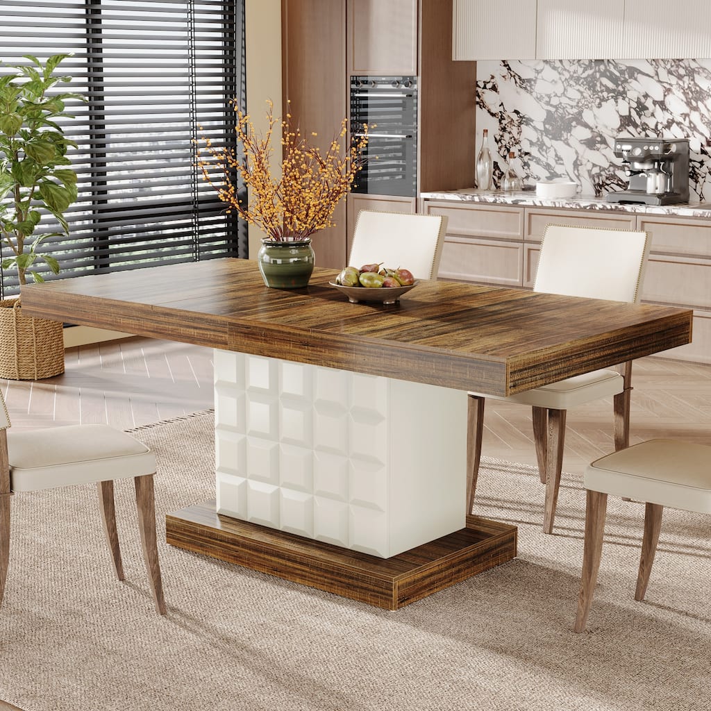 63'' Dining Table for 4-6, Farmhouse Wooden Rectangular Dinner Table