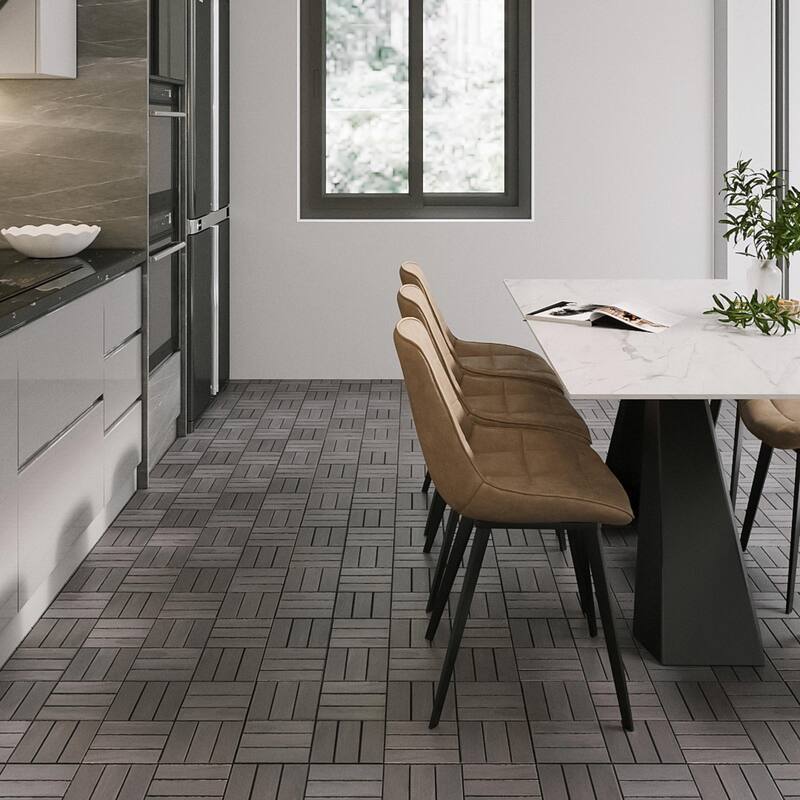 Interlocking Deck Tiles Checker Pattern, 12" x 12" Square Acacia Hardwood Outdoor Flooring