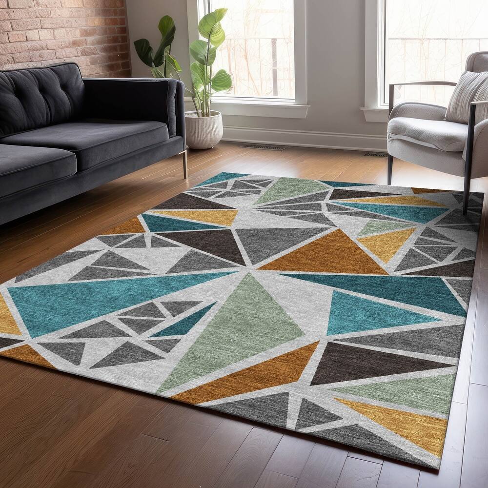 Machine Washable Indoor/ Outdoor Abstract Mosaic Chantille Rug