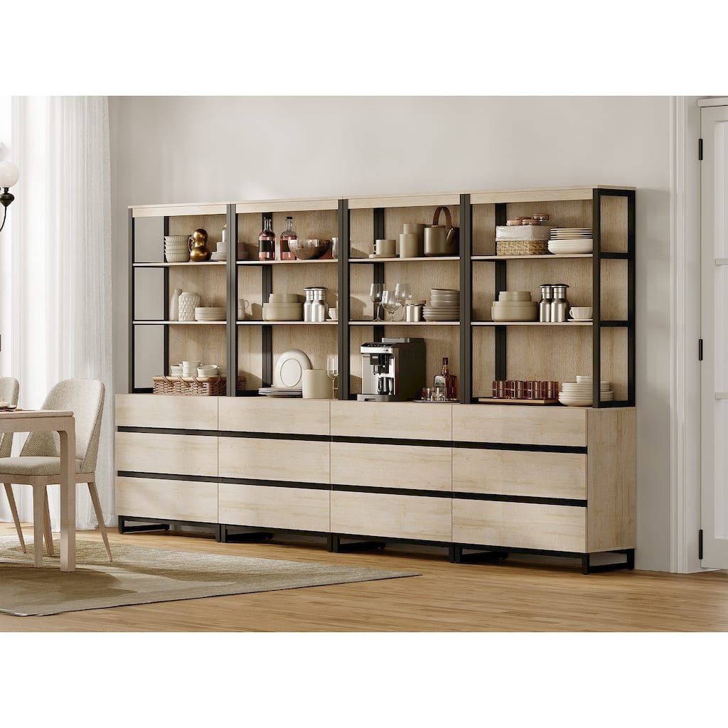 WAMPAT Modern 72" Tall Bookcase with Drawers and Open Book Shelfs, Library Book Shelf for Home Office, Living Room