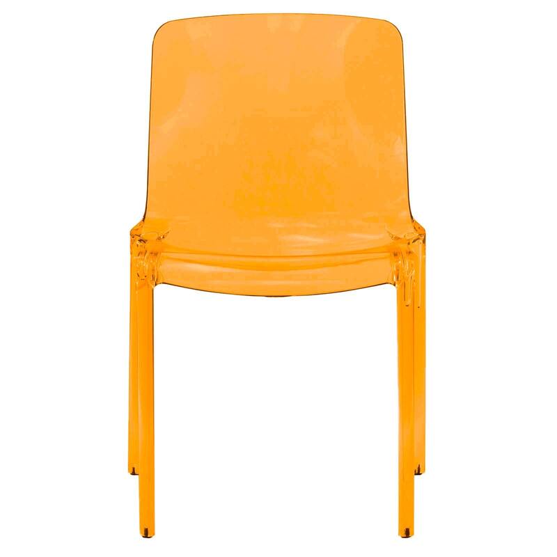Stackable Plastic Dining Chair Set of 2 Modern Full Back Acrylic Transparent Side Chair - Transparent Orange