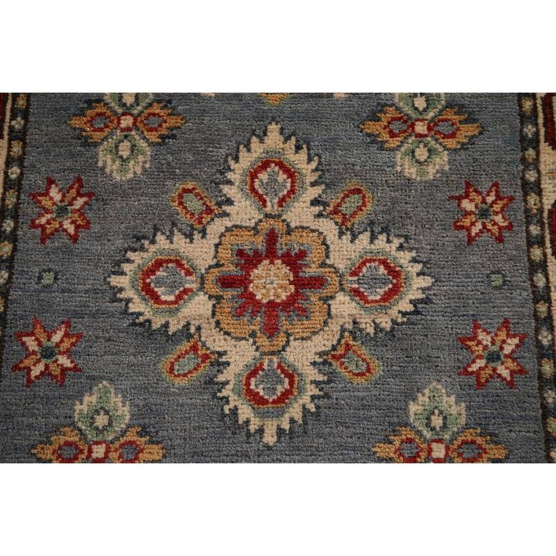 Geometric Kazak Runner Rug Hand-Knotted Floral Wool Carpet - 2'2" x 5'9"