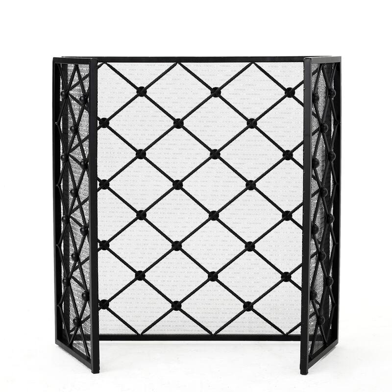 Roomfitters 3-Panel Fireplace Screen, Diamond Lattice Spark Guard, Folding Metal Fireguard for Hearth Safety, Mesh Cover, Black