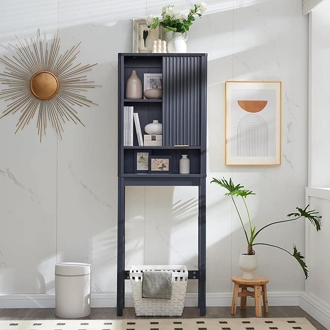 68" Tall Modern Over The Toilet Storage Cabinet, Tall Wood Space Saver