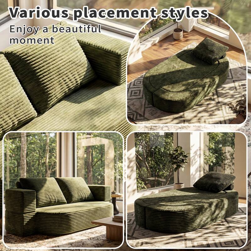 78.74" Corduroy 2-in-1 Convertible Sofa, No Assembly Required