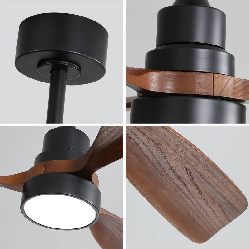 48 Inch Low Profile Ceiling Fan DC 3 Solid Wood Fan Blade Noiseless Reversible Motor Remote Control With Light