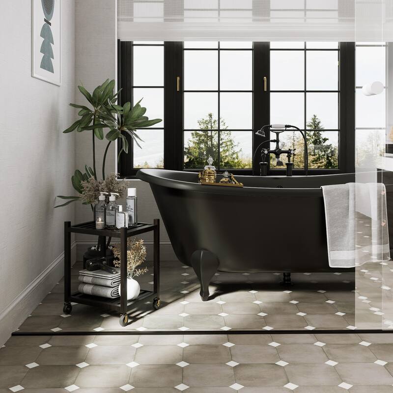 Merola Tile Laverton Octagon Grafito with Taco Nieve 7-7/8" x 7-7/8" Porcelain Floor and Wall Tile