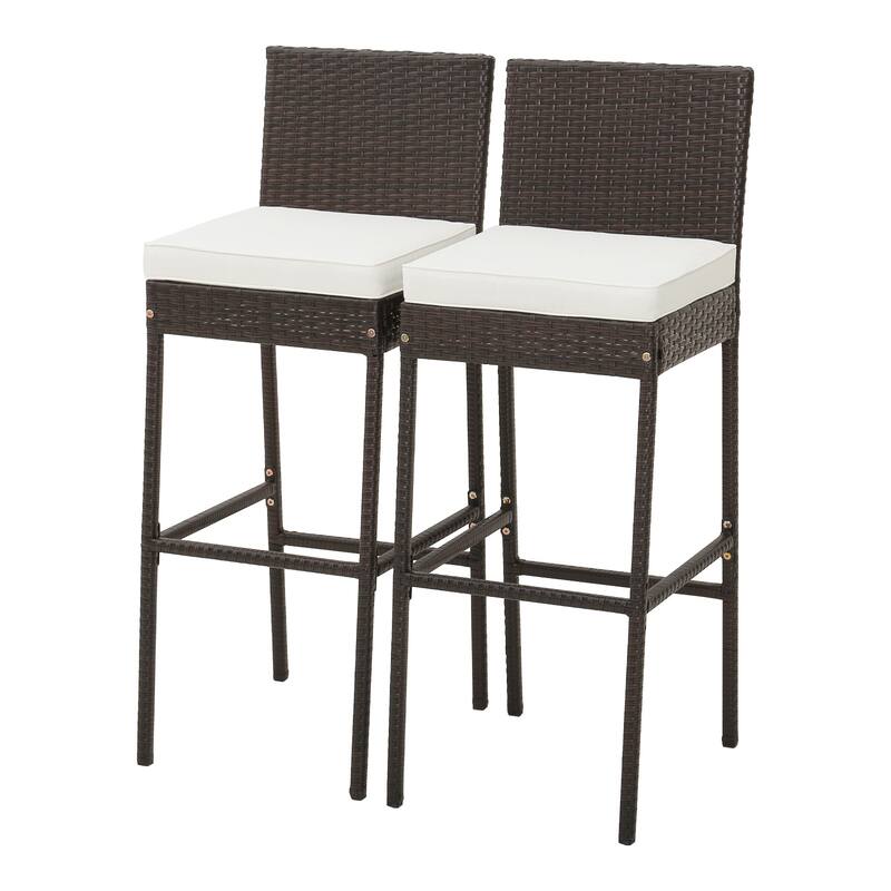 Set of 2/4 Patio Wicker Barstools with Seat Cushion and Footrest - Set of 2
