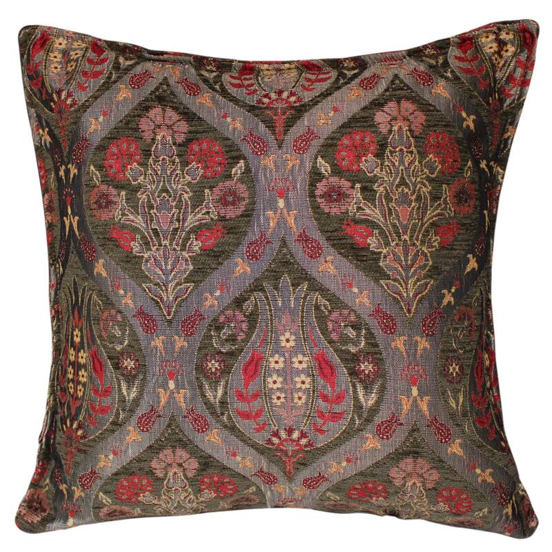 Boho Chic Peony Turkish Throw Pillow - 17'' x 16.50'' - Green/Grey