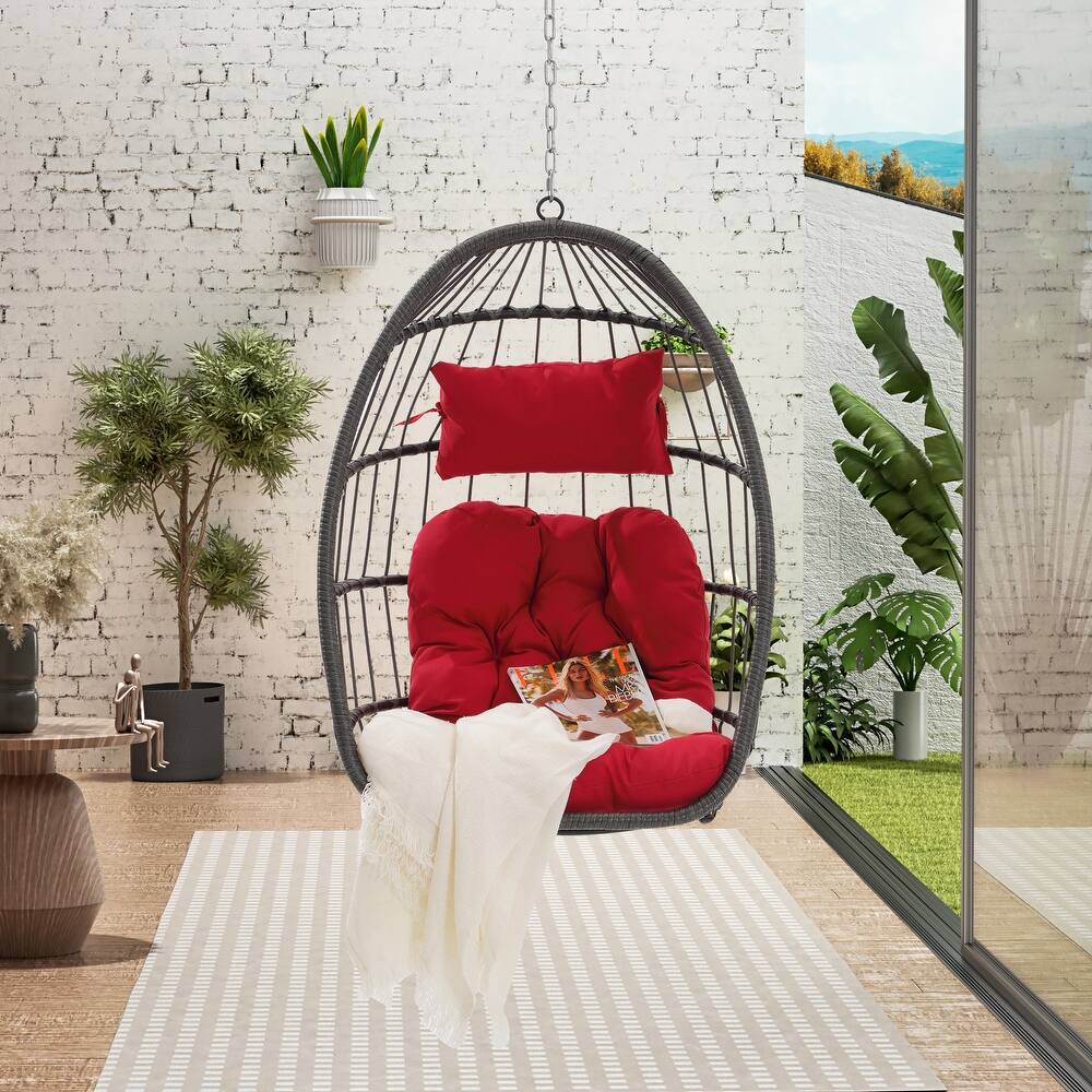 GDFStudio - Penelope Outdoor Rattan Egg Swing Chair for Relaxed and Stylish Garden Lounging