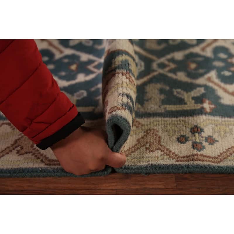 Transitional Blue Oushak Runner Rug Hand-Knotted Wool Carpet - 2'5" x 9'11"