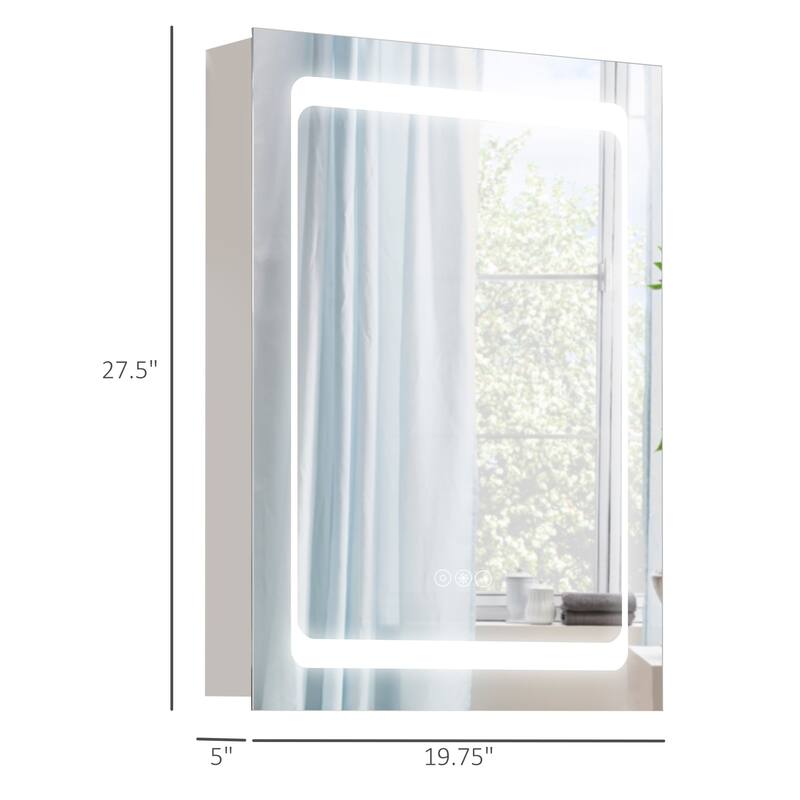 kleankin Dimmable LED Lighted Medicine Cabinet with Mirror, Wall-mounted Bathroom Cabinet w/ 3-tier Storage Shelves Smart Touch