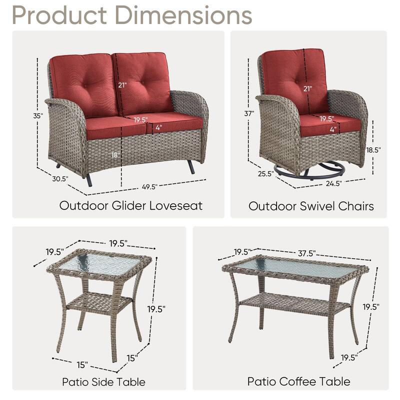 Outdoor Glider Loveseat Sofa with Swivel Chair Set