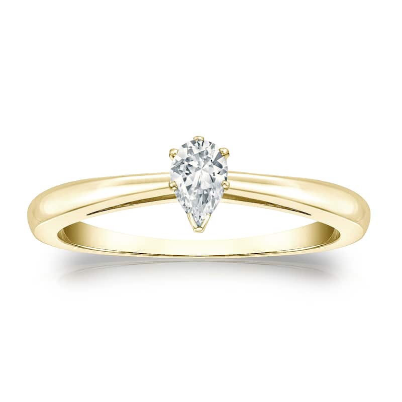 Auriya 14k Gold 1/4ctw Pear Shape Solitaire Diamond Engagement Ring (G-H, VS1-VS2)