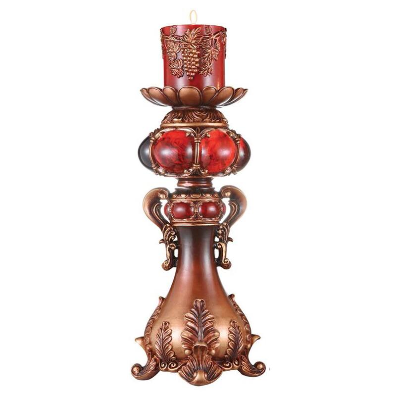 HomeRoots 20" Brown and Red Faux Marble Tabletop Candle Holder and Candle - 8