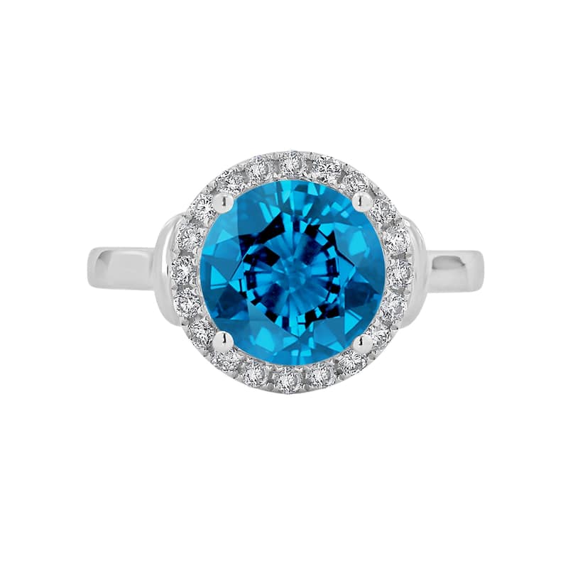 Auriya 3 5/8ct Round Swiss Blue Topaz and Halo Diamond Engagement Ring 1/4ctw 14k Gold