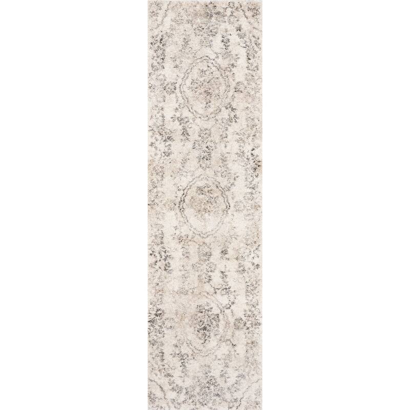 Domani Portland Classic Grey Flora Shag Area Rug - 2'2" x 7'6" Runner - Ivory