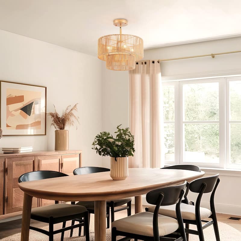 Starsky 4-Light 2-Tier Rattan Semi Flush Mount Ceiling Light