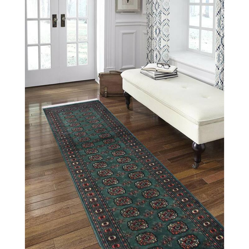 Rustic Bokhara Le Green/Black Hand Knotted Wool Runner - 2'7'' x 11'6''