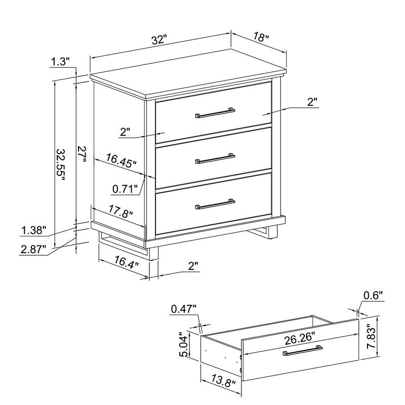 3-Drawer Nightstand with Elevated Metal Legs, Set of 2