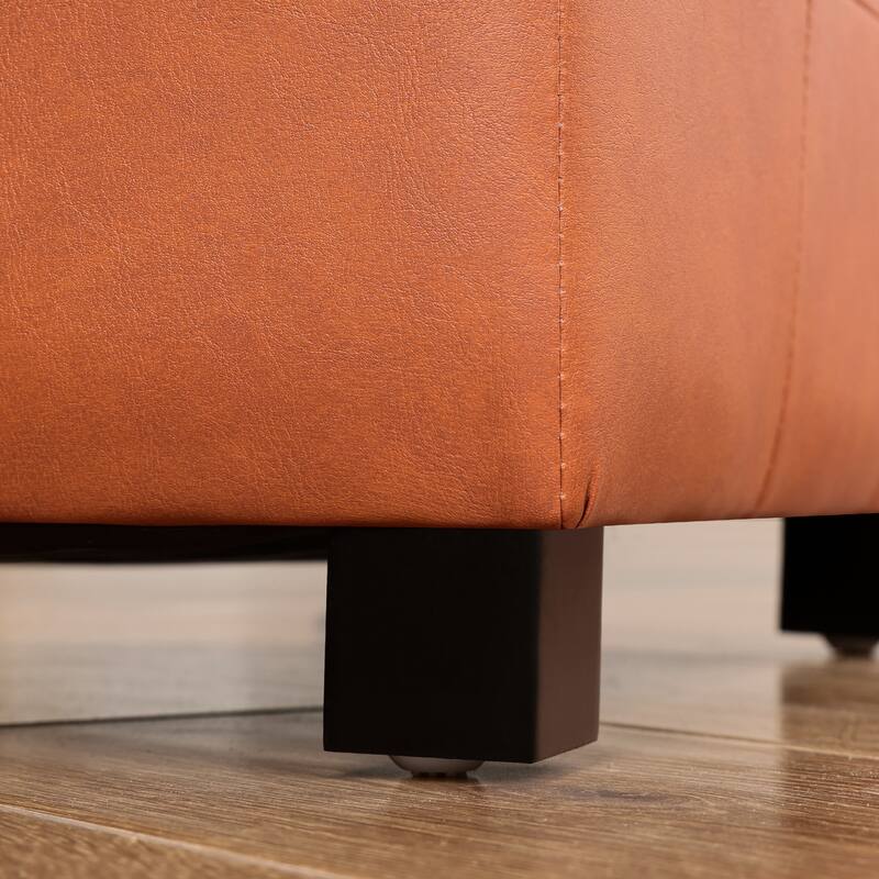 Adeco 24'' Faux Leather Storage Ottoman Bench with Tufted Top