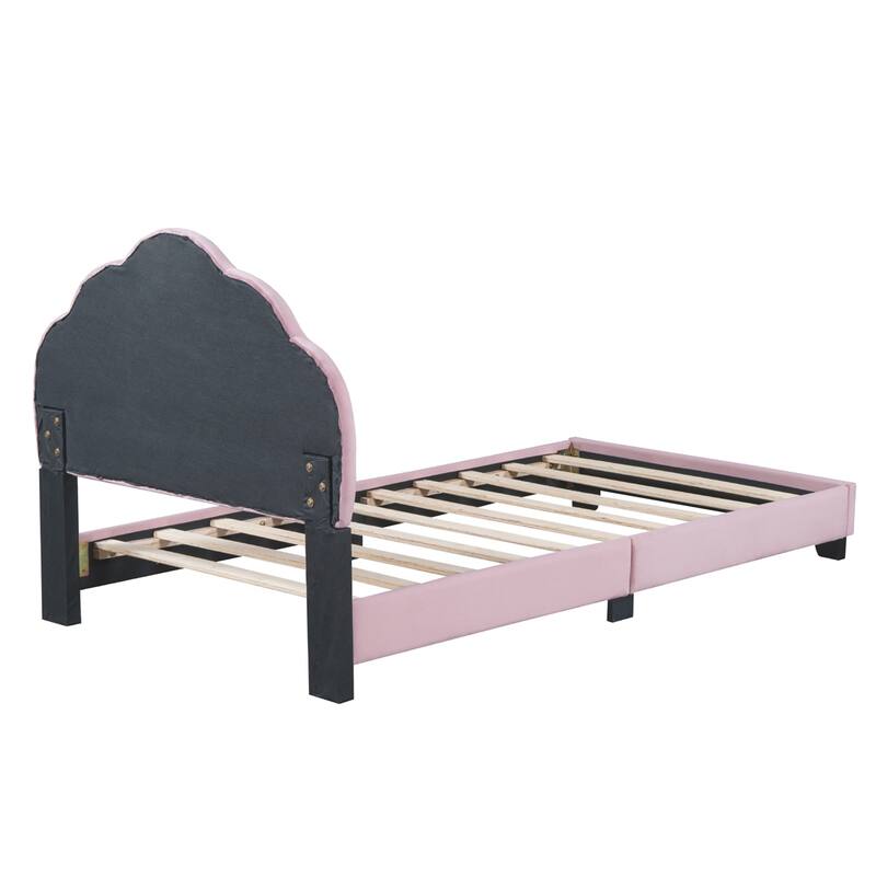 Twin Size Upholstered Velvet Platform Bed with Shell-Shaped Headboard