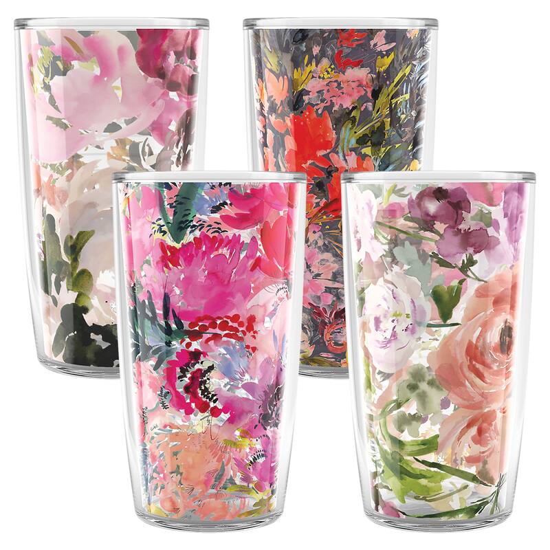 Tervis Kelly Ventura Floral Collection Made in USA Double Walled Insulated Travel Tumbler, Assorted - 16oz 4pk - Classic - 16oz 4pk - Classic