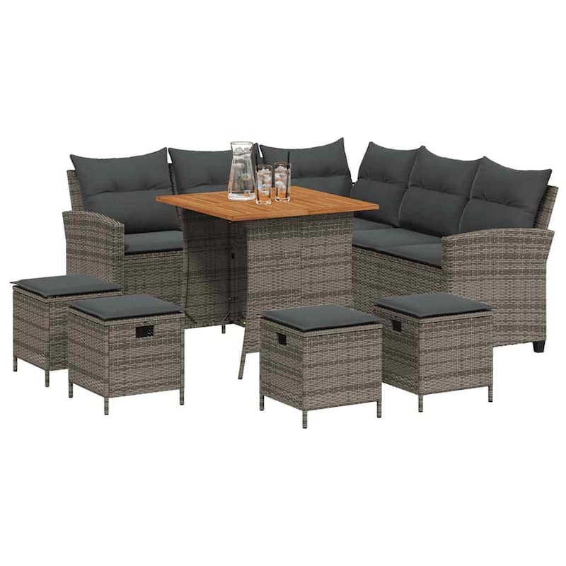 vidaXL Garden Sofa Set Grey PE rattan Large Removable Covers - 29.9 x 29.9 x 29.1