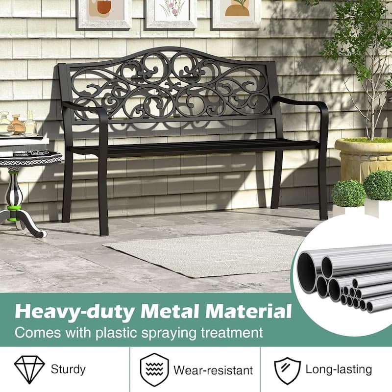 50 '' Outdoor Garden Park Bench Cast Iron Metal Patio Bench