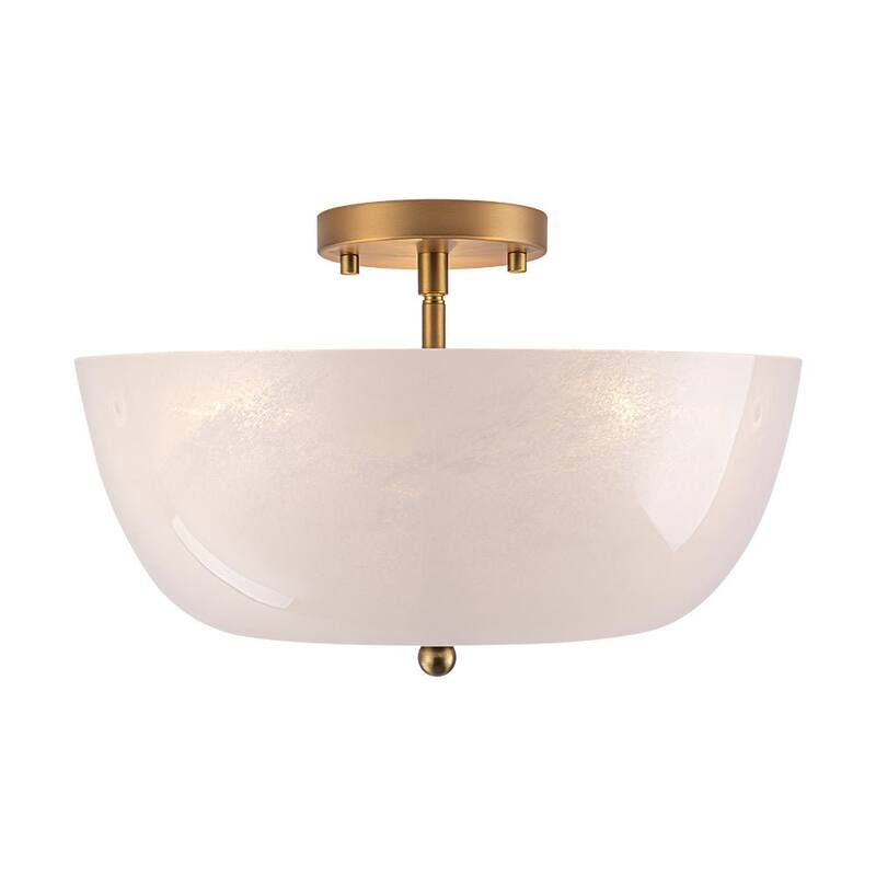 Mid-Century Modern 3-Light Round Opal Glass Semi Flush Mount 14.8in
