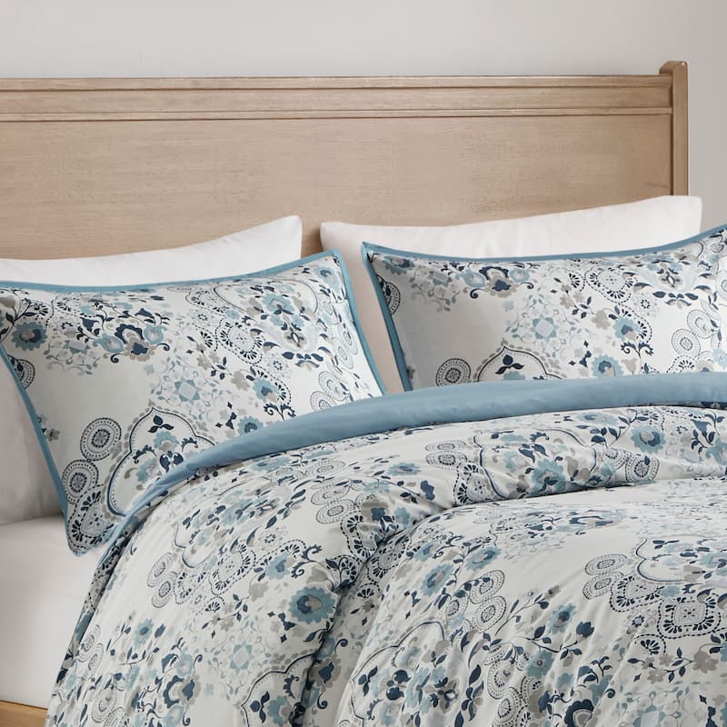 Madison Park Joyce 3 Piece Floral Printed Cotton Duvet Cover Set
