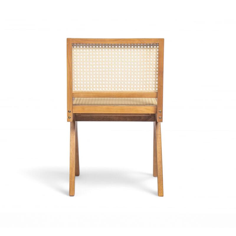 Rattan Dining Chair Set of 2, Armless Side Chairs with Wood Legs