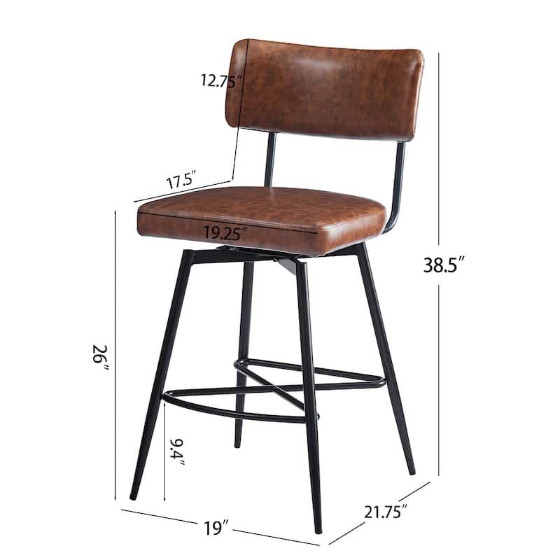 Retro Swivel Counter Stools Brown PU Kitchen Chair Bar Stool Industrial Bar Stool Side Chair Set of 2 with Footrest
