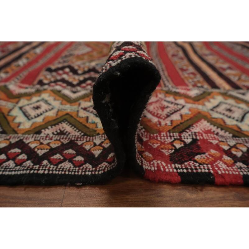 Hand Woven Oriental 100% Wool Carpet Tribal Geometric Red Kilim-Moroccan Area Rug - 11' 0'' X 7' 4''
