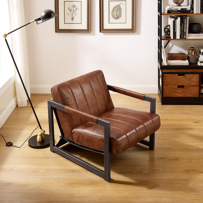 Art Leon Genuine Leather Lounge Accent Arm Chair