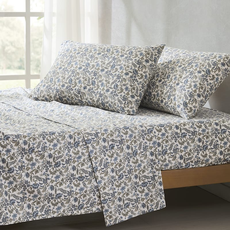 Lush Decor Lillian Block Print Blue Cotton Sheet Set