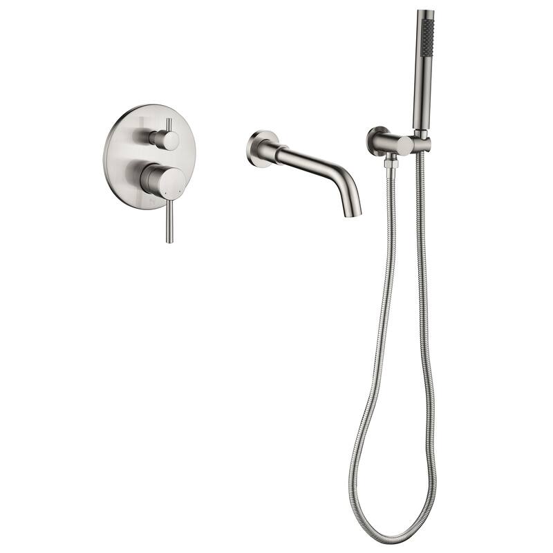 Solid Brass 2 Handle Wall Mounted Roman Tub Faucet With Handheld Shower - Brushed Nickel