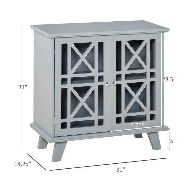 HOMCOM Accent Storage Cabinet Sideboard Serving Buffet Console with Fretwork Doors and Elevated Base, Grey - 31" x 14.25" x 31"
